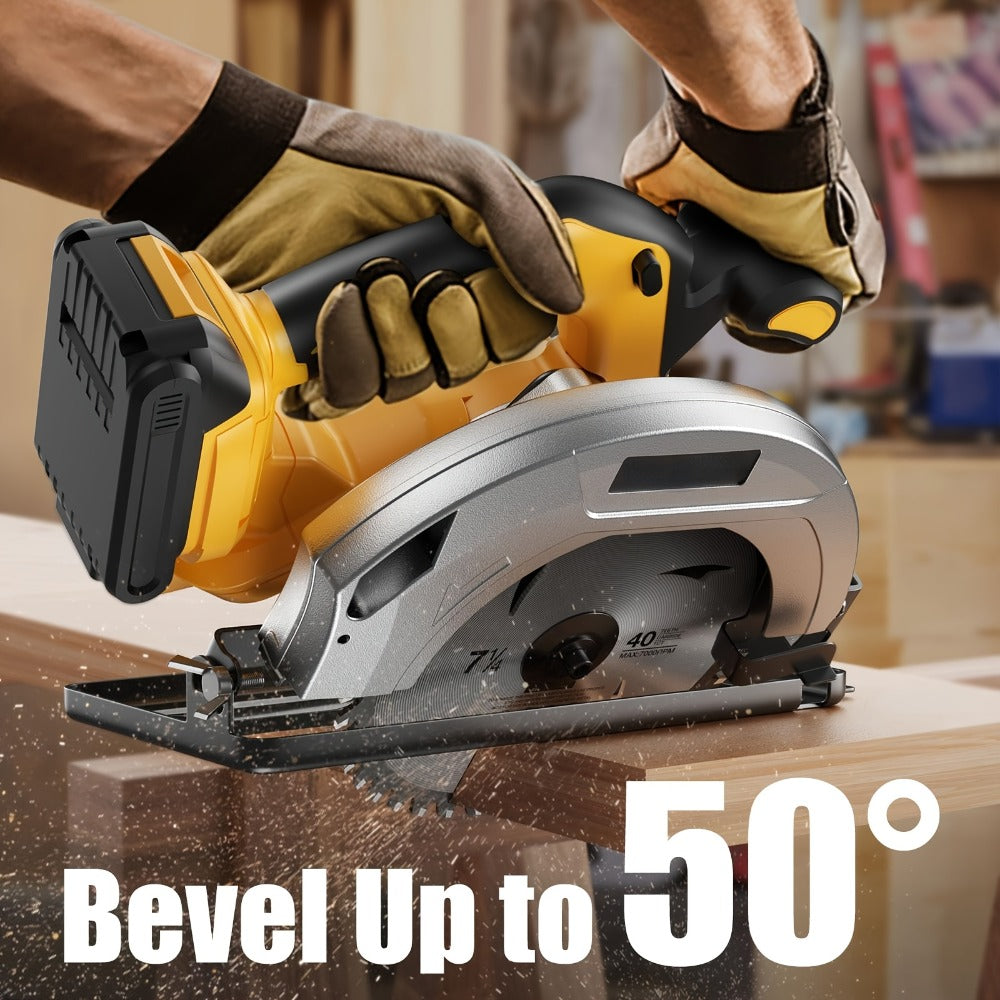 Cordless Circular Saw Compatible with DeWalt 20V MAX Battery | 7-Inch Brushless Electric Saw, 0-50° Bevel, 2 Blades Included – Woodworking, Stone & Plastic Cutting