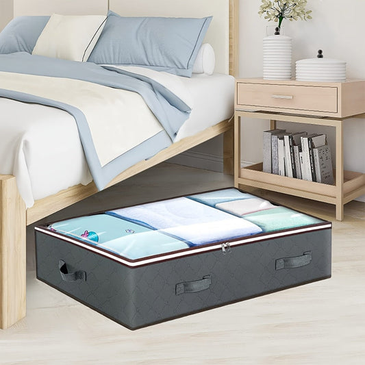 Under Bed Storage Bins Collapsible 23.78 Gal – Foldable Underbed Organizer Bags for Blankets, Clothes, Comforters, Sheets & Sweaters with Zipper Lid