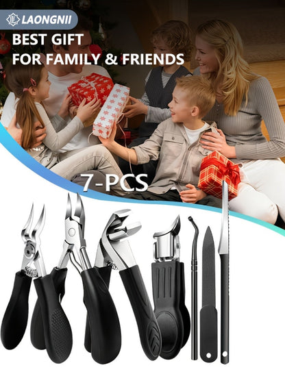 Seven-Piece Toenail Clipper Kit with Angled Nippers, Curved Blade Tool, Nail File and Lifter