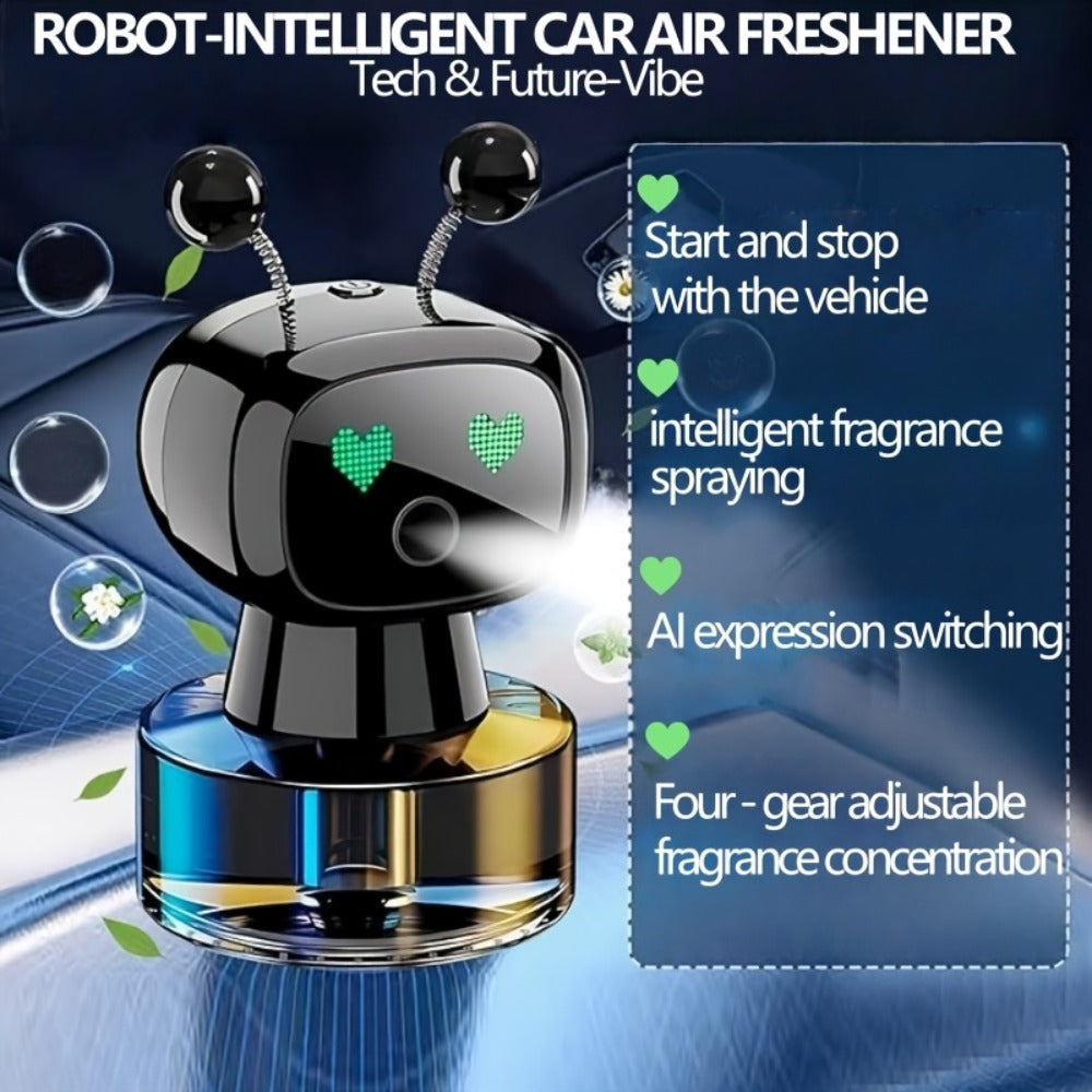 Robot Car Air Freshener Auto Spray – AI Dynamic Expression, 4 Fragrance Gears, Car Start/Stop Trigger, 5 Scents, Cool Vent Clip Car Decoration Gift for Men & Women