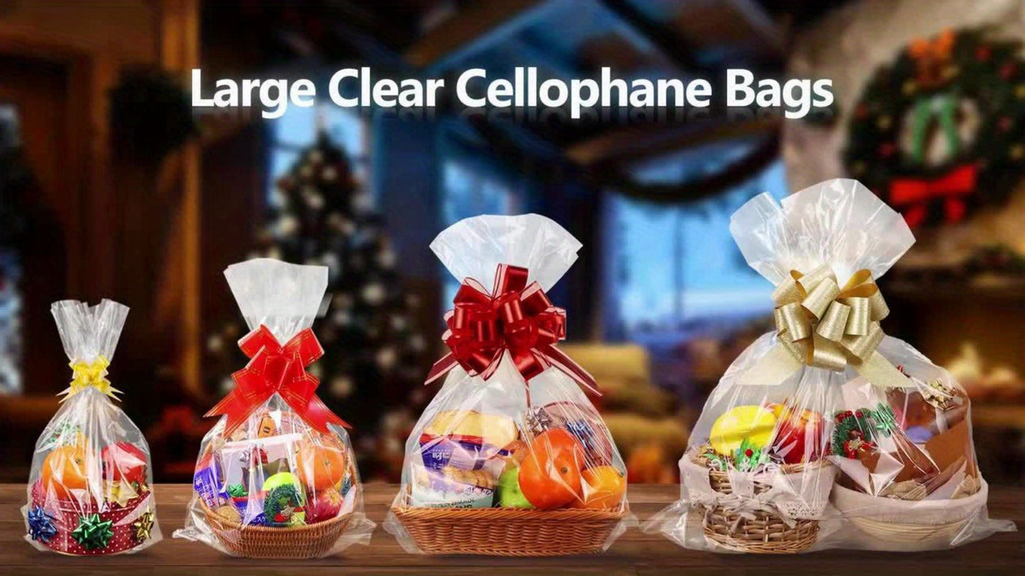Fifty-Pack Clear Cellophane Gift Basket Bags, 18 x 30 Inch Large Transparent Wrapping Sleeves
