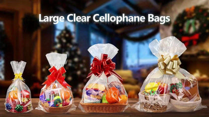 Fifty-Pack Clear Cellophane Gift Basket Bags, 18 x 30 Inch Large Transparent Wrapping Sleeves