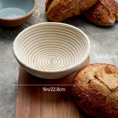 Bread Proofing Basket Set 2pcs 9 Inch Round Handmade Rattan with Liners Banneton Proofing Basket for Sourdough Artisan Bread Baking Home Baker