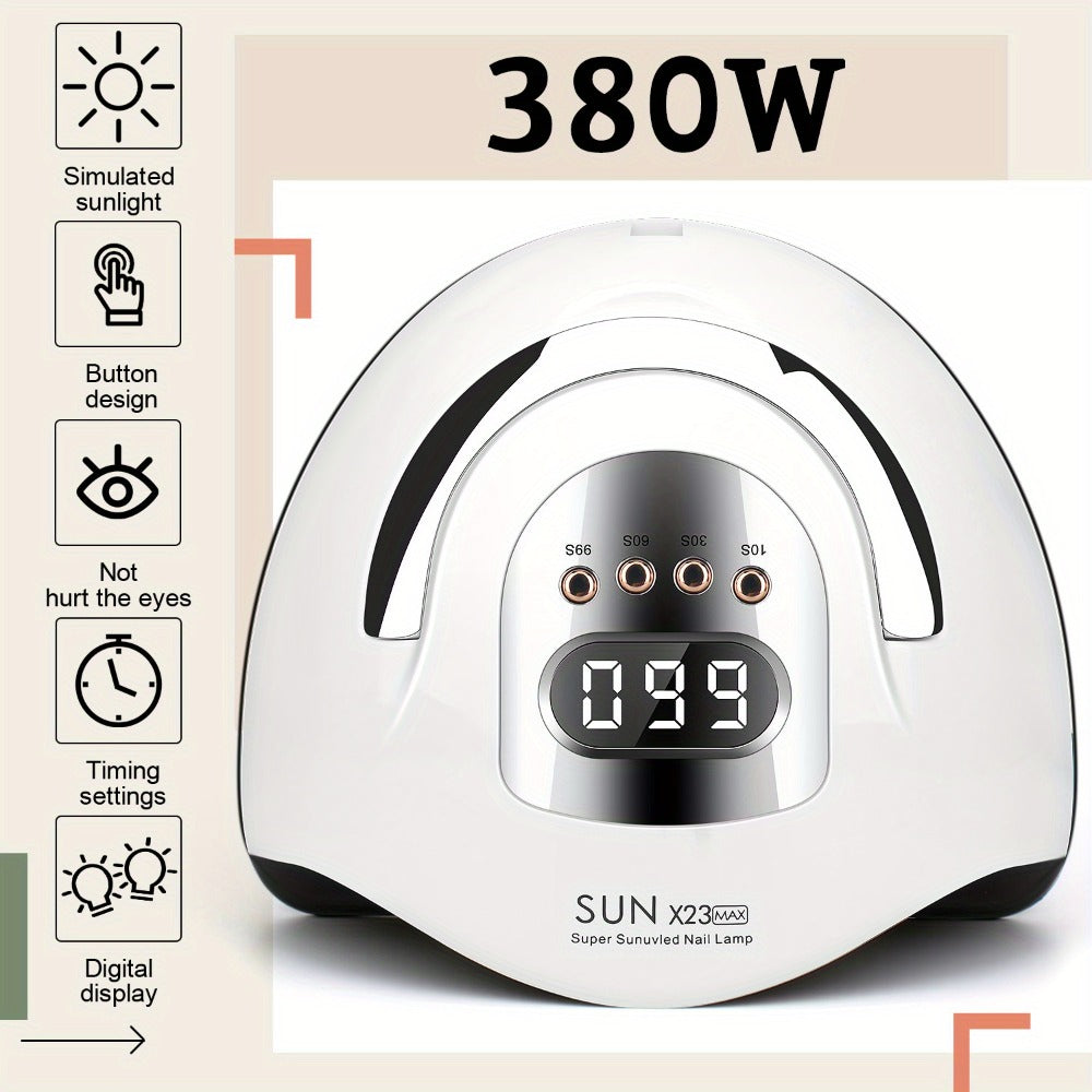 White Arch LED Nail Lamp with 380W and 81-Bead Labels, LCD Display and Four Timer Settings