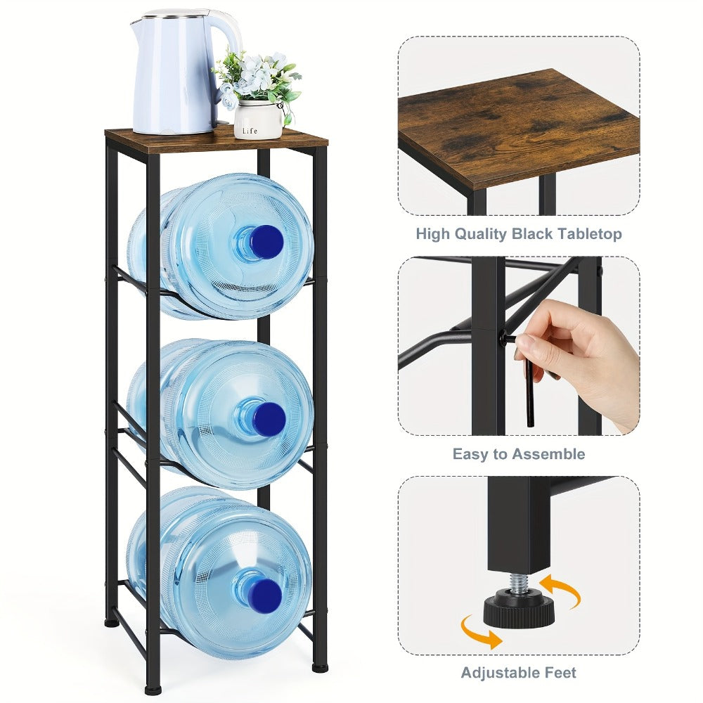 Water Jug Storage Organizer 3-Tier Black Rack for 5-Gallon Bottles in Kitchen, Office or Living Room