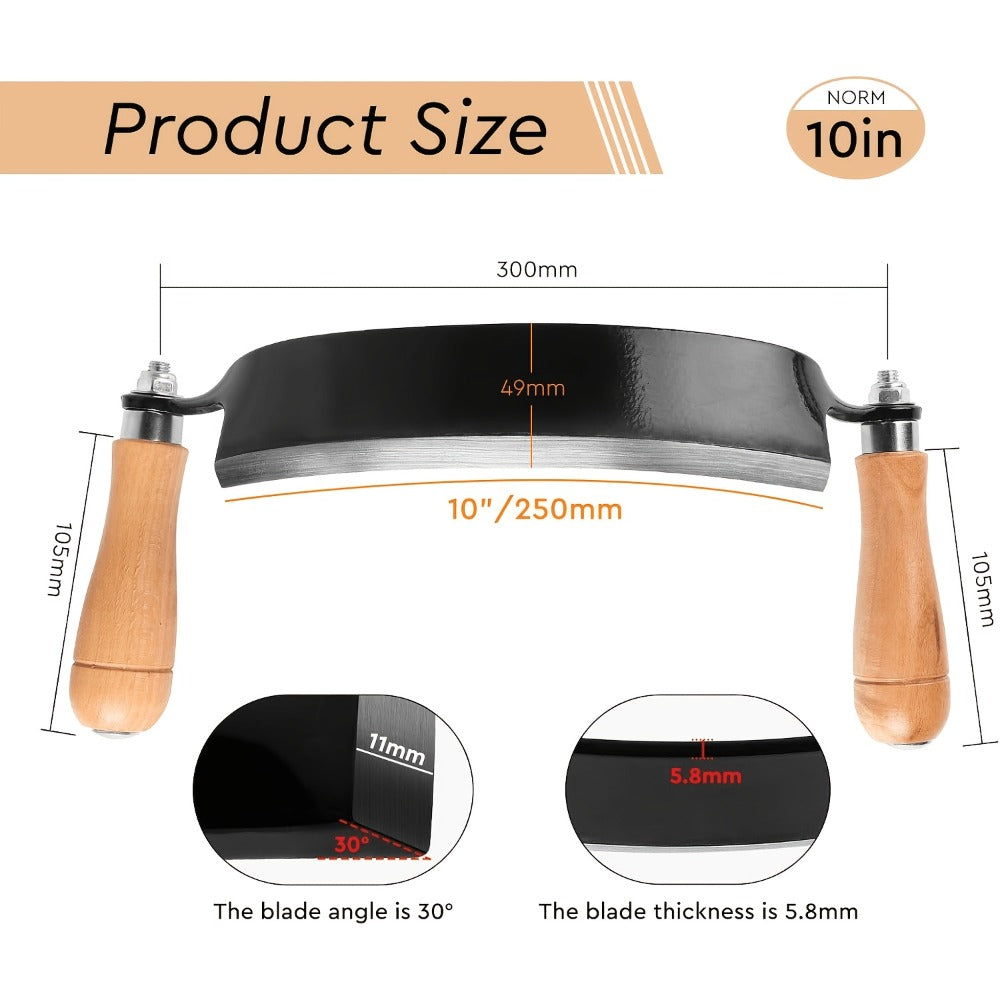 Curved Drawknife Woodworking Tool with Two Wood Handles in 5-, 8- or 10-Inch Blade Length Options
