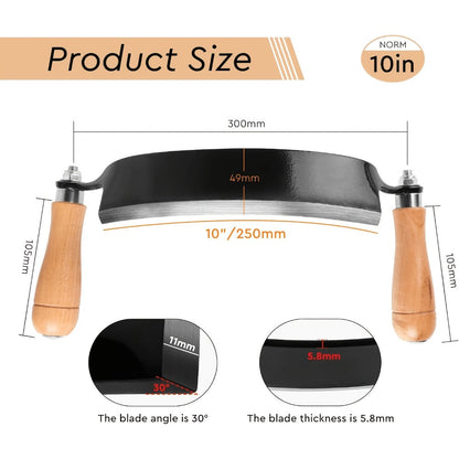 Curved Drawknife Woodworking Tool with Two Wood Handles in 5-, 8- or 10-Inch Blade Length Options