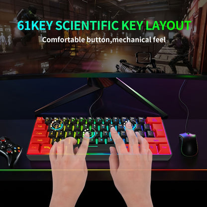 60% Compact Wired Gaming Keyboard RGB Backlit Membrane Ultra-Mini 61 Keys for PC Gamers Laptop Desktop Windows Mac – SNPURDIRI Red and Black Small Gaming Keyboard with Anti-Ghosting