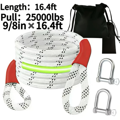 Recovery Tow Strap Heavy Duty - Up to 48000 LBS Break Strength, Kinetic Tow Rope with 2 D-Ring Shackles, Reflective Safety Flag & Storage Bag, for Truck Jeep ATV SUV UTV Off Road