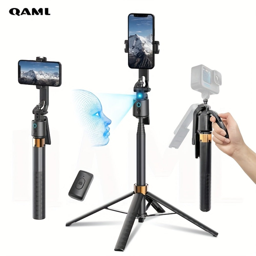 Aluminum Alloy Auto Tracking Phone Tripod with 360° Face Recognition 1200mAh Rechargeable Battery & Wireless Remote – Extendable Selfie Stick Stand for iPhone Android Live Streaming Vlog Travel