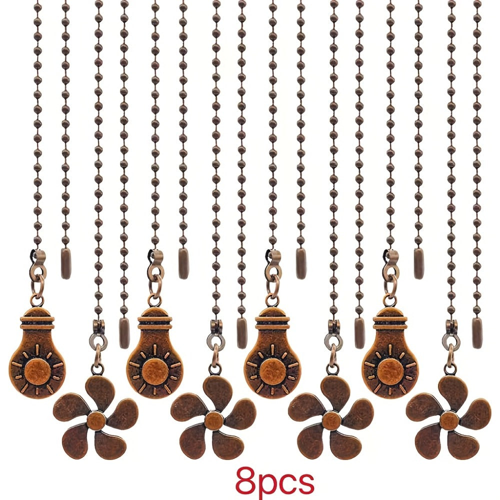 Eight-Piece Ceiling Fan Pull Chain Extension Set with Leaf and Bulb Pendants in Five Finish Options