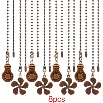 Eight-Piece Ceiling Fan Pull Chain Extension Set with Leaf and Bulb Pendants in Five Finish Options