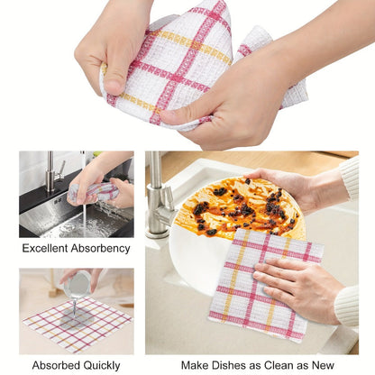 Twelve-Piece Assorted Plaid Kitchen Dishcloth Set with Square Woven Cloths in Random Check Styles