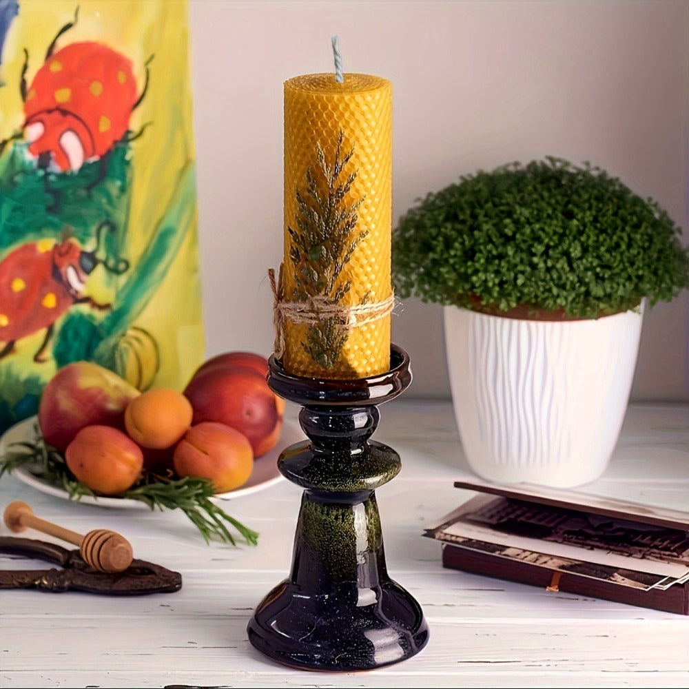 Beeswax Pillar Candles Hand Rolled with Honeycomb Texture – 100% Pure Beeswax, 12+ Hour Burn, Gift Box Set for Home Decor, Christmas, Dinner & Holiday Decorations
