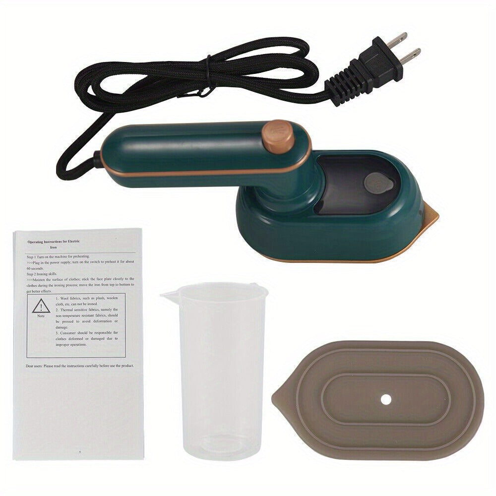 Green 33W Travel Steam Iron with 50 mL Water Tank, Rotating Handle and Dry or Steam Modes for Garments