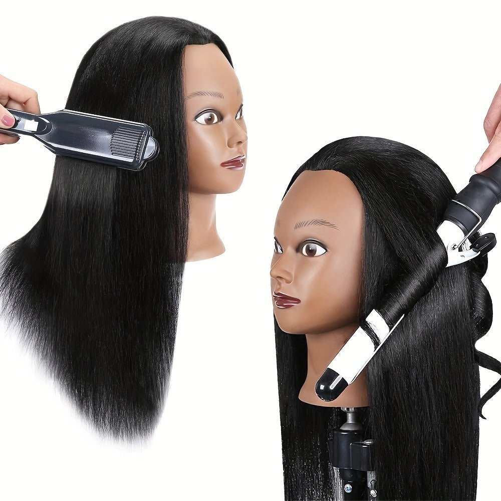 18-Inch Cosmetology Mannequin Head with Hair, Table Clamp, Comb and Sectioning Clips for Styling Practice