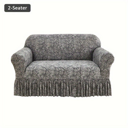 Sofa Cover Modern Printed Hem Skirt Slipcover with Elastic Stretch for Single to 4-Seater Sofas