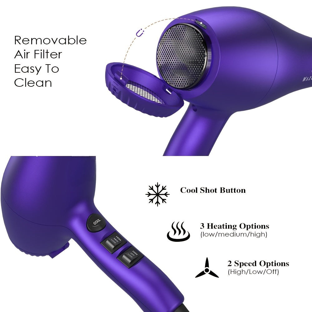 1875W Ionic Hair Dryer with Diffuser Concentrator Comb Nozzle - Professional Blow Dryer DC Motor 3 Heat 2 Speed Cool Shot Anti-Frizz Salon Quality for Women Black