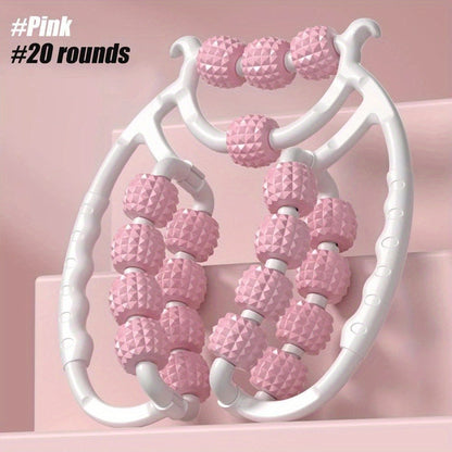 Twenty-Wheel Manual Leg Roller with Textured Rotating Nodes, Dual Handles and Pink or Green Options