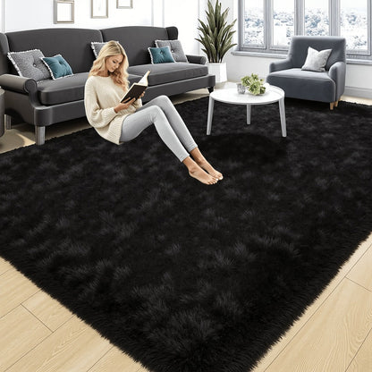 Plush Shag Area Rug in Solid or Tie-Dye Colors with Four Rectangular Size Options for Living Spaces