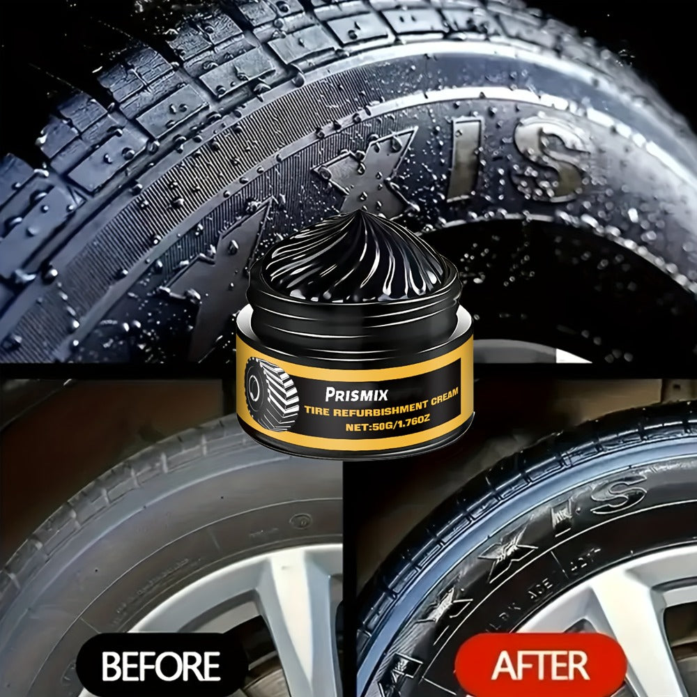 Tire Polishing Paste 2pcs with Sponge – Beeswax Formula Tire Shine & Retreading Paste, Rust Removal, Anti-Fouling, Lasting Black Gloss – No Tools Needed