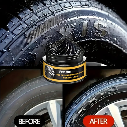 Tire Polishing Paste 2pcs with Sponge – Beeswax Formula Tire Shine & Retreading Paste, Rust Removal, Anti-Fouling, Lasting Black Gloss – No Tools Needed