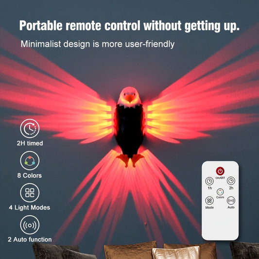 Eagle LED Wall Lamp – Colorful Ambient Night Light with Motion Sensor, Rechargeable Battery, Remote Control & Magnetic Wall Mount for Bedroom Living Room Corridor Hallway Decor (Black)