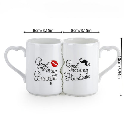 Kissing Couple Ceramic Mug Set 2pcs - Love Coffee Mug Anniversary Wedding Valentine Gift 360ml