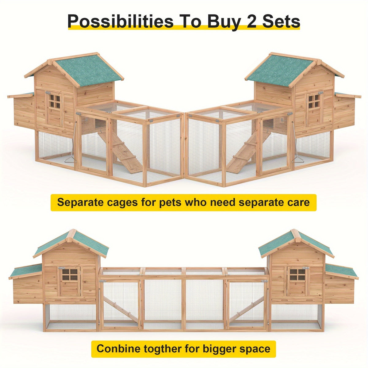 Wooden Chicken Coop with 80.75in Run, Nest Box, Ramp and Brown Frame for Outdoor Backyard Poultry