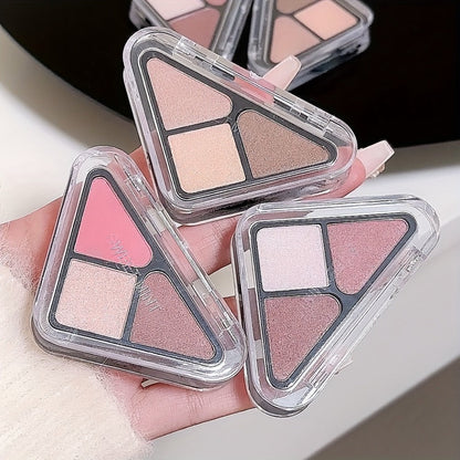 Eyeshadow Palette 3-Shade Triangular Compact with Pink and Brown Color Theme, Clear Lid and Matte-Shimmer Finish Mix