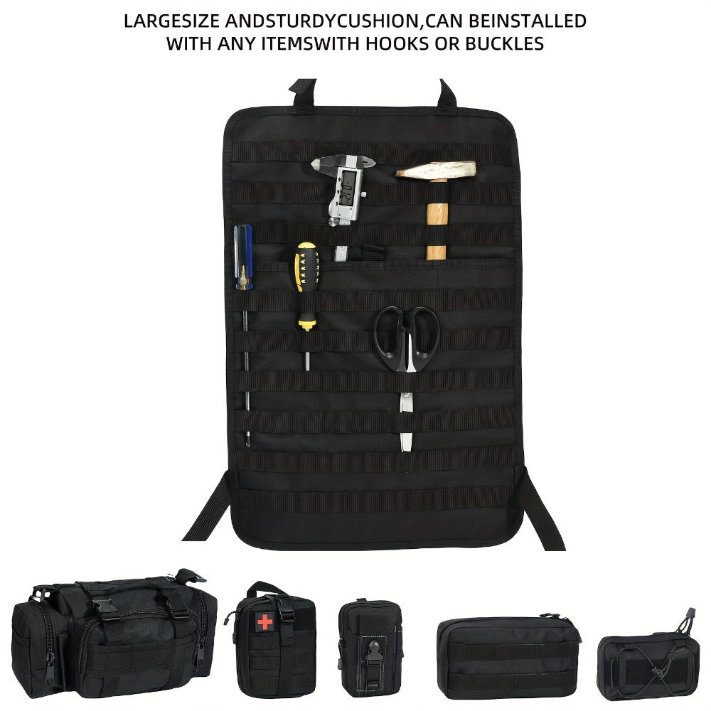 Tactical Car Seat Organizer – MOLLE Nylon Seat Back Storage Bag with 5 Pockets, Front & Rear Seat Protector for Jeep, Truck, SUV | Car Interior Accessories for Men & Women