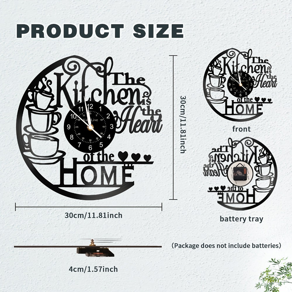 Coffee-Themed Vinyl Record Wall Clock with Cutout Lettering and Standard or LED Light Configuration