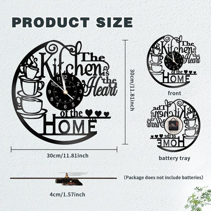 Coffee-Themed Vinyl Record Wall Clock with Cutout Lettering and Standard or LED Light Configuration