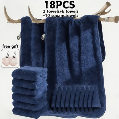 Bath Towels Set 18 or 20 Piece Coral Fleece Mix with Washcloths and Bath Ball in Multiple Colors