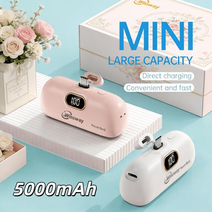 Winsway 5000mAh Mini Portable Charger Type-C Metal Plug with LED LCD Display – Fast Charging Pocket Battery Pack for iPhone 17 16 15 Pro Max iPad Pro Android Samsung, Compact Travel Gift