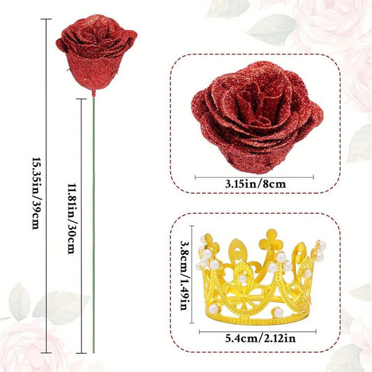 Artificial Flowers Glitter Rose Bouquet in 24 or 36-Piece Sets with Nine Sparkling Color Options