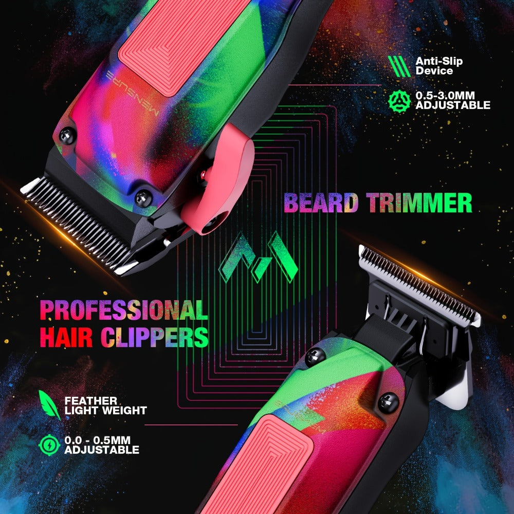 Graffiti Hair Clipper Kit with 7500 RPM Motor, Ten Color-Coded Guide Combs, Storage Case and Grooming Accessories