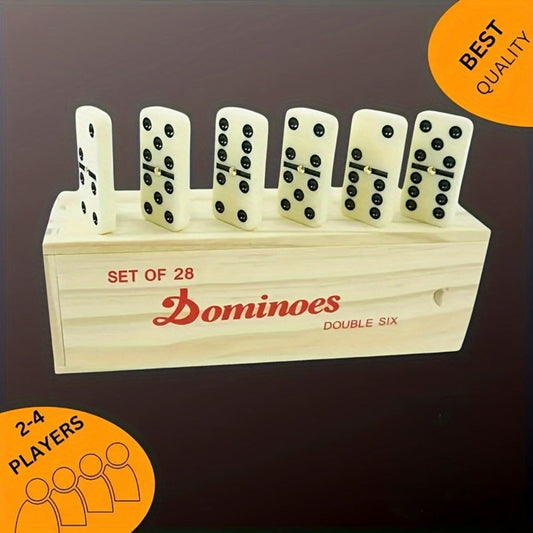 Double 6 Dominoes Set 28pcs in Wooden Case – Classic Family Board Game for Game Night Gatherings Kids Adults Gift