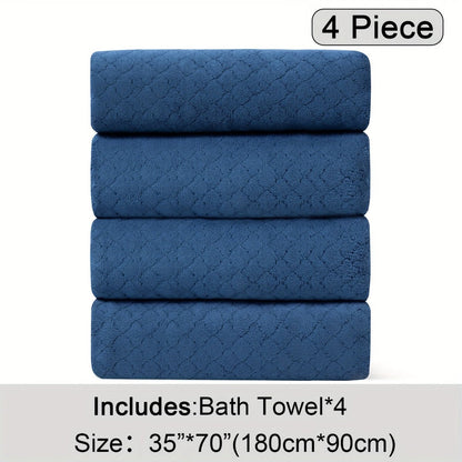 Oversized Bath Towel Set 4 Piece Diamond Pattern Microfiber - Ultra Soft Highly Absorbent Quick Dry | 10 Colors | Blue Green Black Gray Navy Orchid Brown Purple White Turquoise | Bathroom Hotel Gym Gift