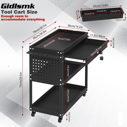 Rolling Tool Cart 3-Layer with Drawers & Screw Box Storage, Heavy-Duty Mechanic Trolley on Wheels for Garage Workshop Repair Shop, 400LBS / 450LBS / 550LBS Load Capacity, Industrial Tool Organizer