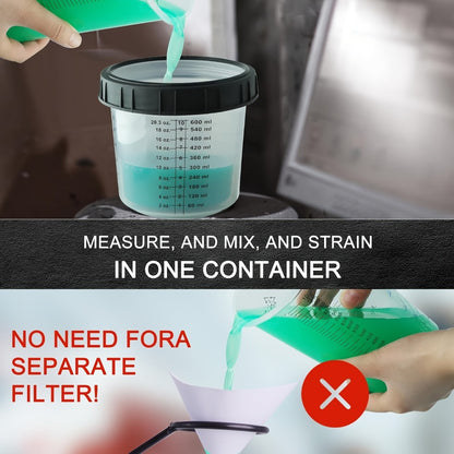 Disposable Paint Spray Gun Cup Liner & Lid System 50-Pack – Includes 50 Cup Liners, 50 Lids, Hard Cup with Retainer Ring, 2 Spray Gun Adapters & Paint Stirrer for Automotive Painting