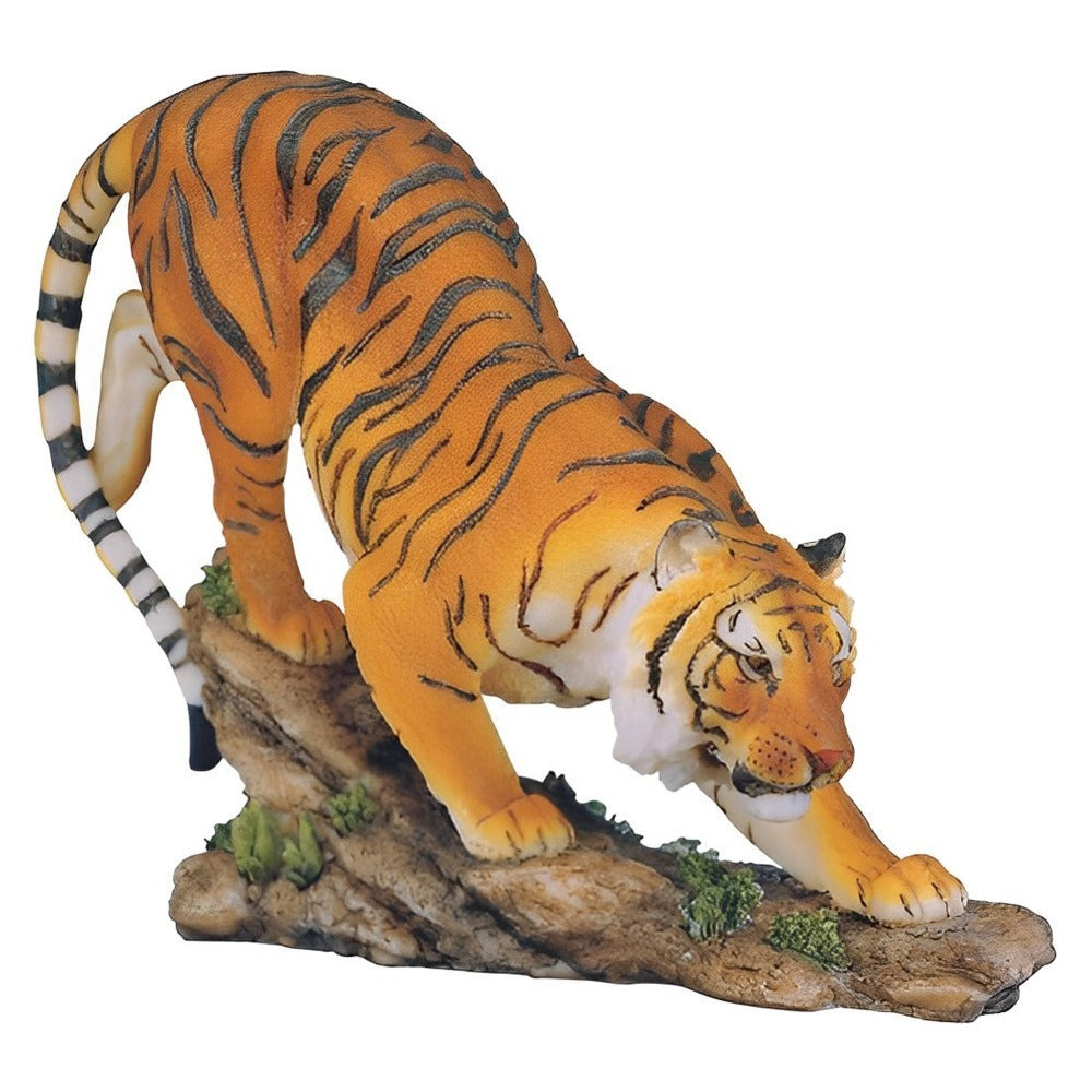 Tiger Figurine with Orange and Black Striped Walking Form, Terrain-Style Base and 6-Inch Height