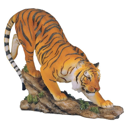 Tiger Figurine with Orange and Black Striped Walking Form, Terrain-Style Base and 6-Inch Height