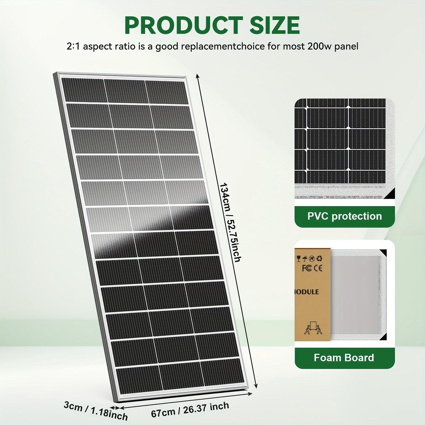 Two-Piece 400W Total Solar Panel Kit with 200W Modules, 148 x 67 cm Frames and PV Cables Pictured
