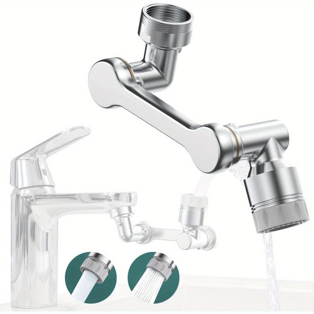 1440° Rotating Faucet Extender Brass Multifunctional 1080° 360° Swivel Robotic Arm Sink Aerator 2 Water Outlet Modes for Kitchen Bathroom Silver