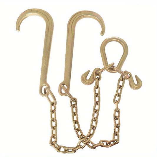Grade 70 Tow Chain with J Hooks - 5/16" x 2ft Heavy Duty Trailer Chain Set with V-Chain Grab Hooks, 6000 lb Capacity, Anti-Rust 20Mn2 Steel for Flatbed, Towing & Cargo