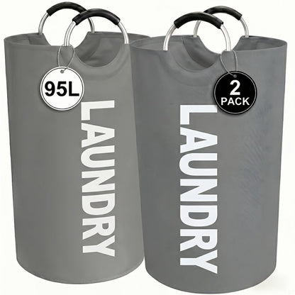 Two-Piece 95L Foldable Laundry Hamper Set with Ring Handles in 12 Solid or Mixed Color Options