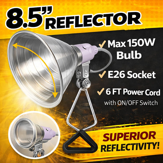 Clamp Light Fixture 8.5 Inch 150W Max E26 Socket Aluminum Reflector 360° Adjustable | Work Light for Grow Workshop Photography Bedside Studio 2-Pack