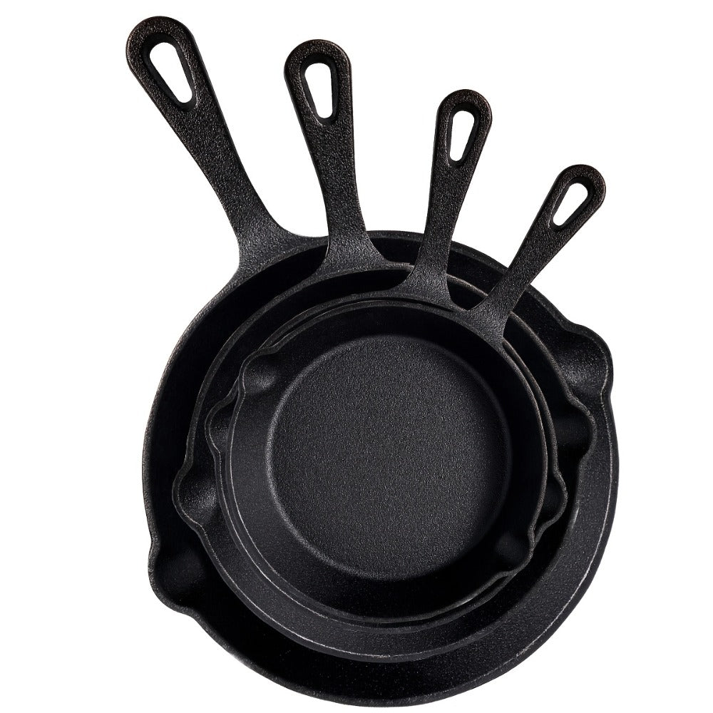 Nested Cast Iron Skillet Set with Long Handles, Pouring Lips and Choice of 3, 4 or 5 Graduated Pans