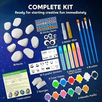 Stone Painting Set Glow in the Dark for Kids – Graffiti Puzzle Outdoor Art Craft Activity Kit Non-Toxic Screen-Free Creative Birthday Party Gift for Boys Girls Ages 5+
